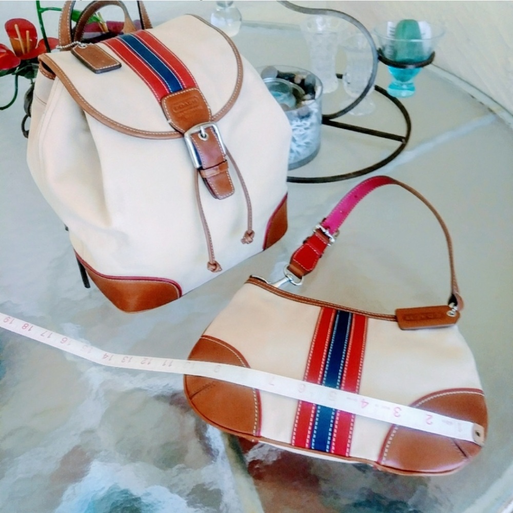 EUC NEAR VTG COACH STRIPE WRISTLET & BACKPACK '04 - Picture 1 of 6